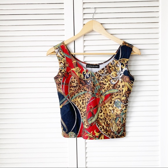 Equestrian Ropes & Links Print V-Neck Tank NWT - Picture 2 of 7